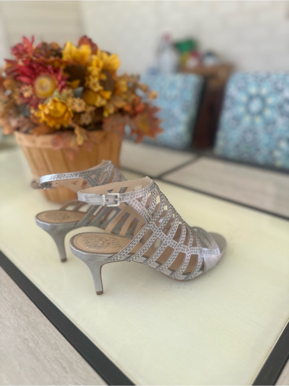 Vince Camuto Metallic Silver Cutout Slingback Heels